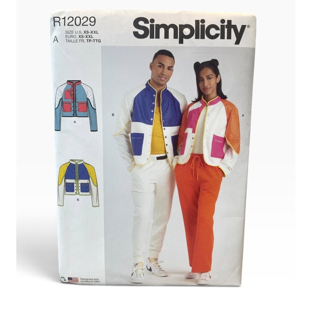 Simplicity Jacket Sewing Pattern Unisex XS-XXL R12029 Athletic Color Block